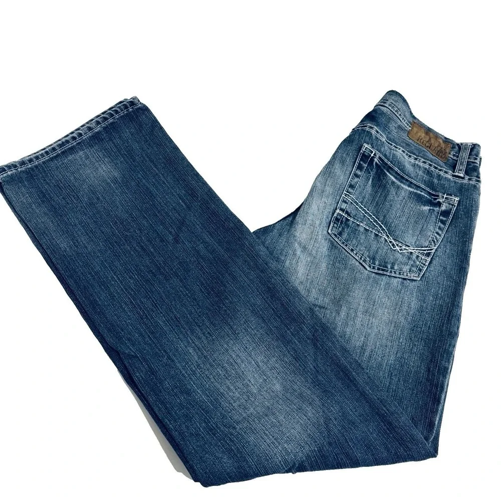 Reclaim Regular Straight Blue Jeans Mens 32x32 Contrast Stitching Whiskering
